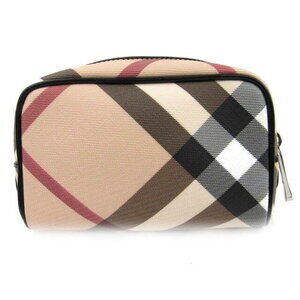 Burberry Leather Cosmetic Canvas Pouch Check Beige Wallet